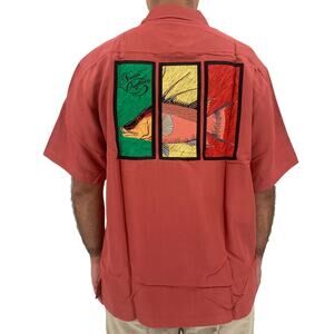 NATIVE OUTFITTERS Camp Shirt Size S New $99 Red Rust Coral Hogfish Boating Water